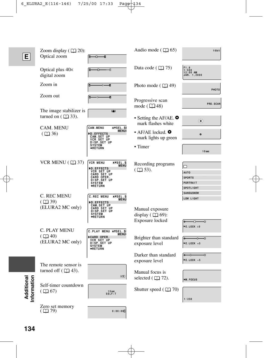 Canon 2 MC instruction manual 134, REC Menu 