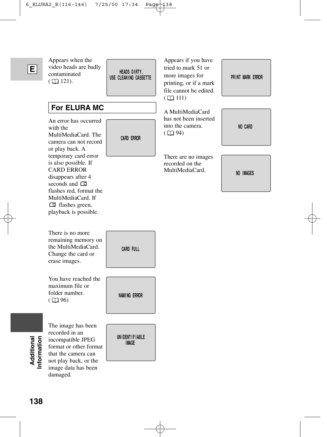 Canon 2 MC instruction manual 138, For Elura MC 