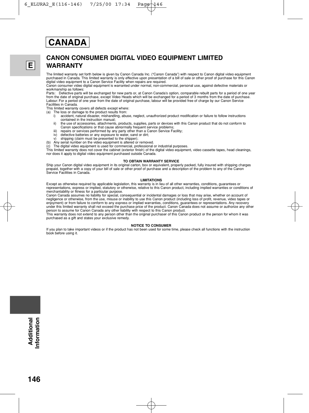 Canon 2 MC instruction manual Canada, 146 