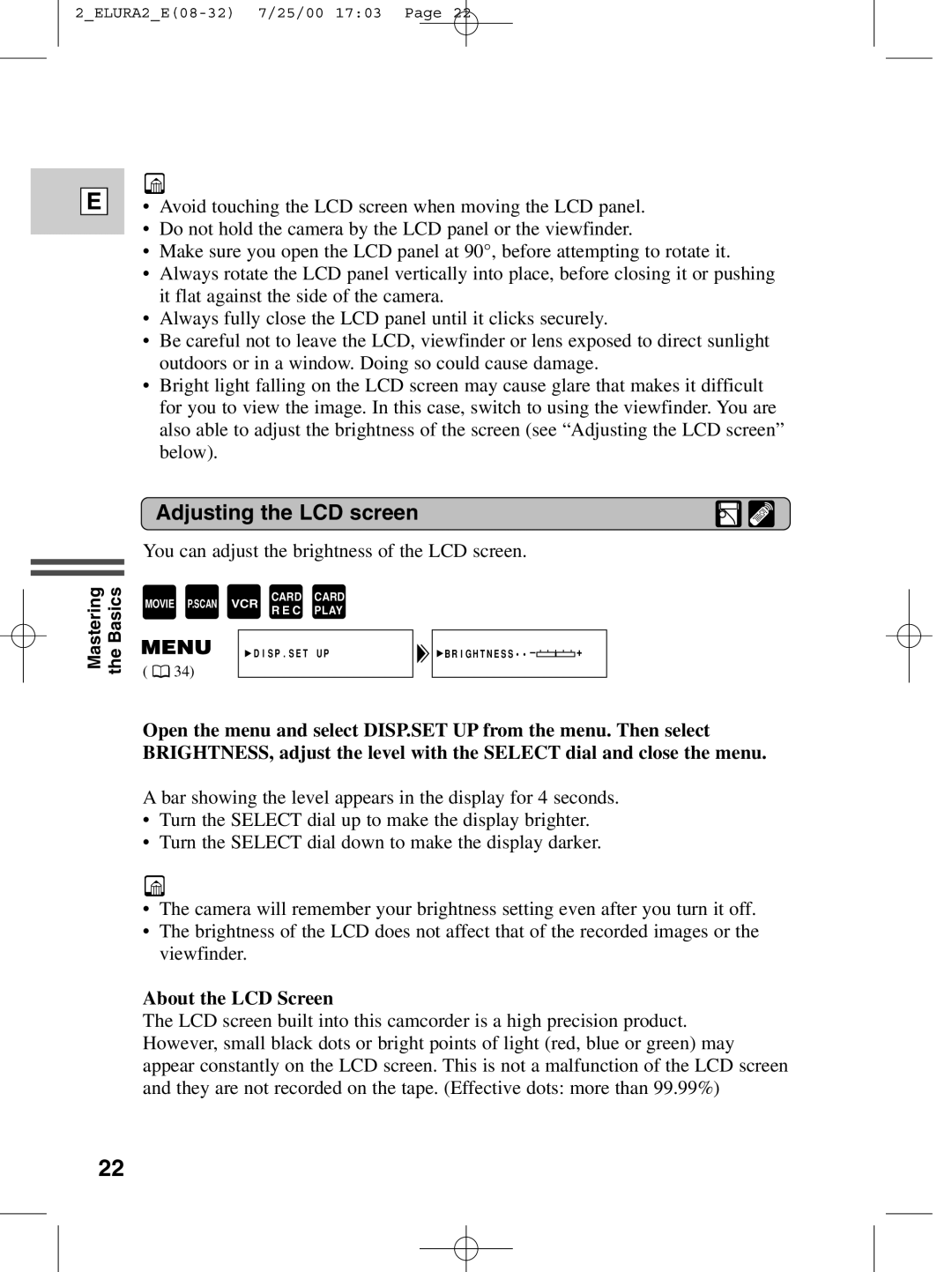 Canon 2 MC instruction manual Adjusting the LCD screen, About the LCD Screen 