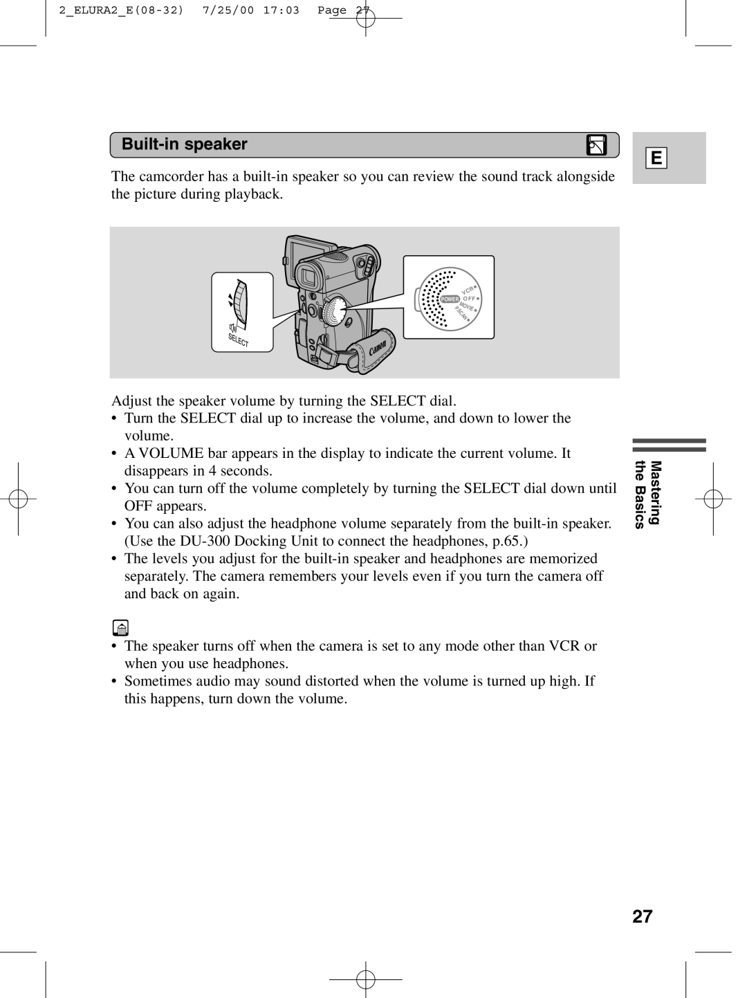 Canon 2 MC instruction manual Built-in speaker 