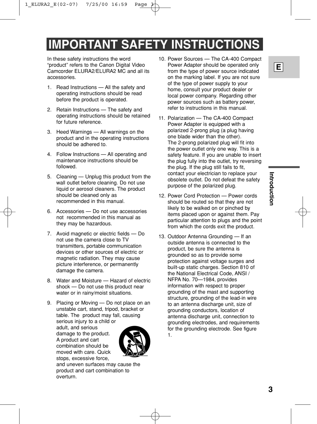 Canon 2 MC instruction manual Important Safety Instructions 