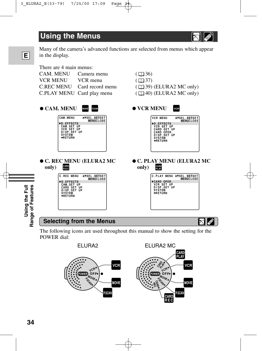 Canon 2 MC instruction manual Using the Menus, VCR Menu VCR 