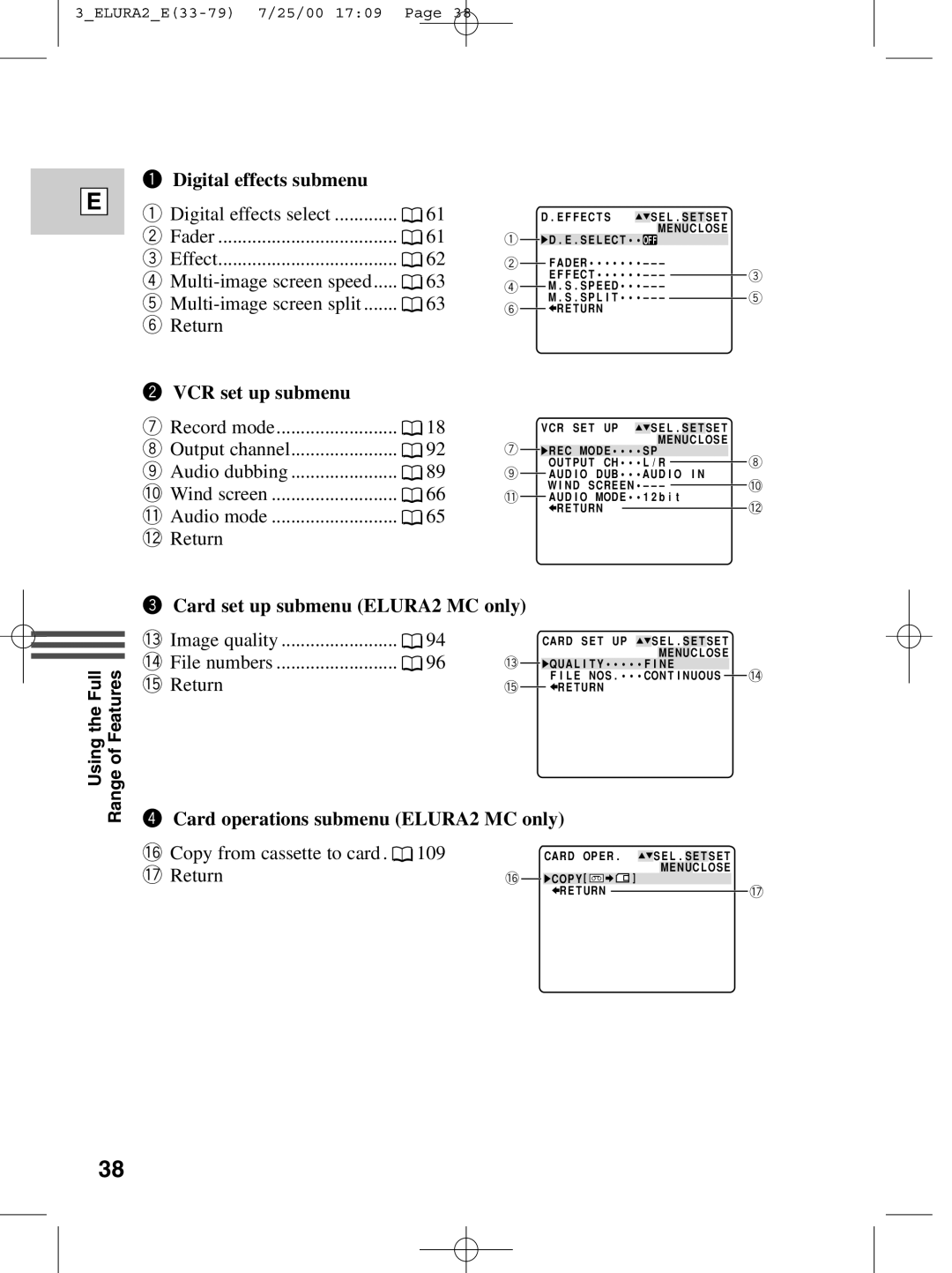 Canon instruction manual Card set up submenu ELURA2 MC only 3Image quality, 4File numbers, 5Return, 7Return 