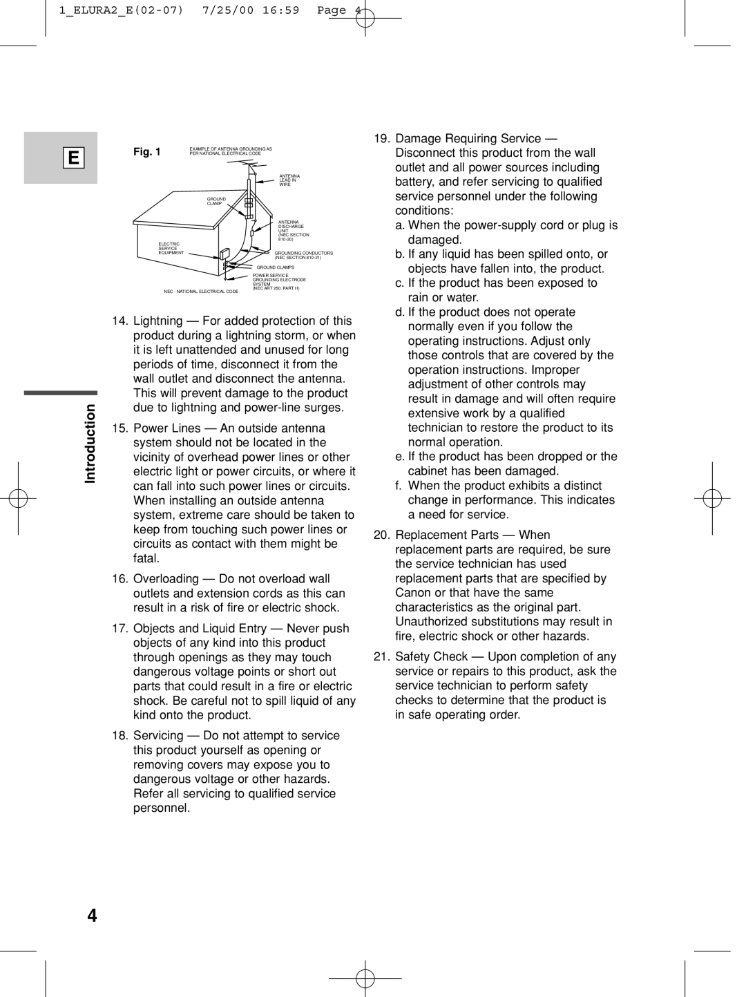 Canon 2 MC instruction manual Lightning For added protection of this 