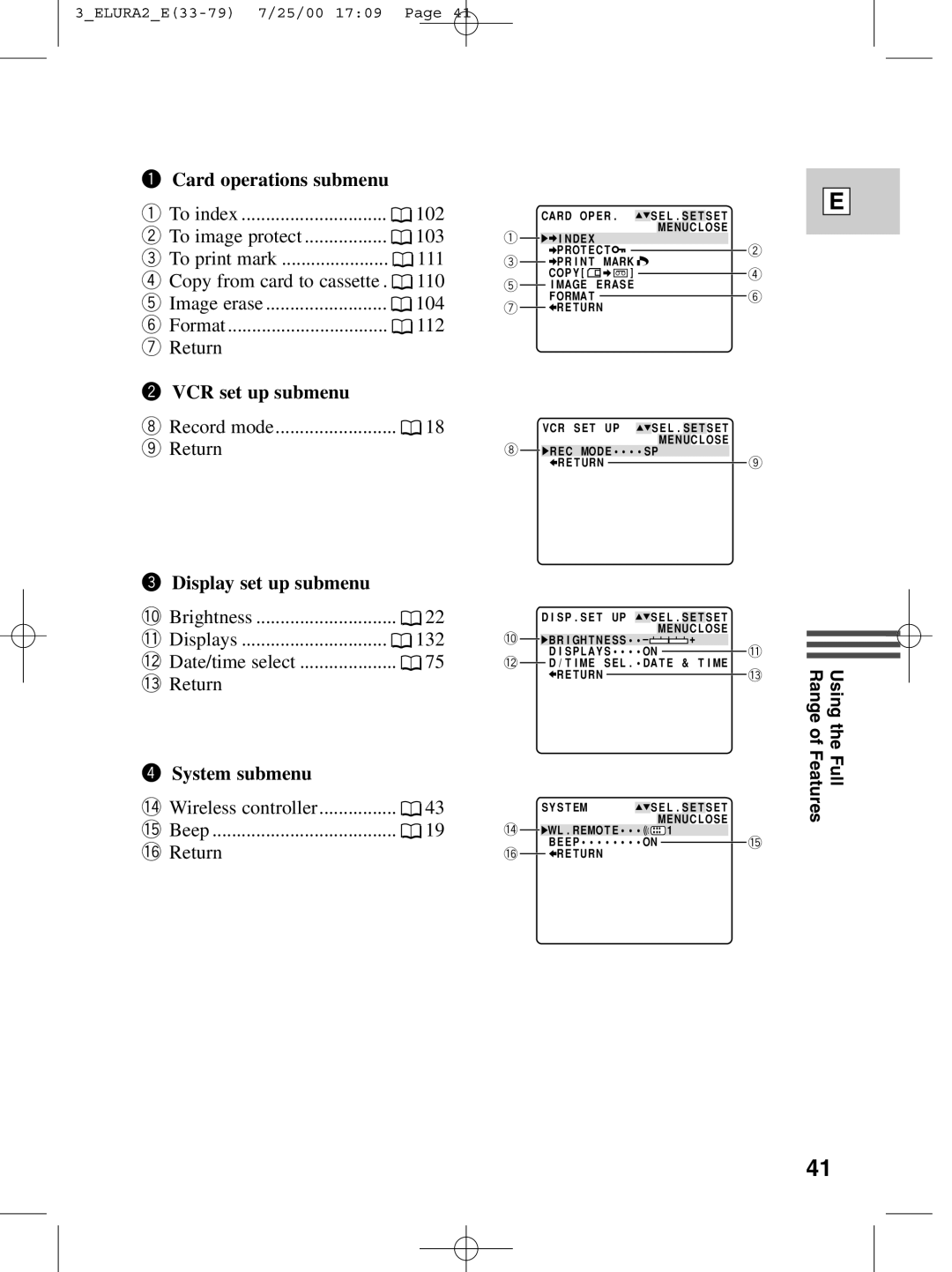 Canon 2 MC instruction manual Card operations submenu, 4Wireless controller 5Beep 6Return 