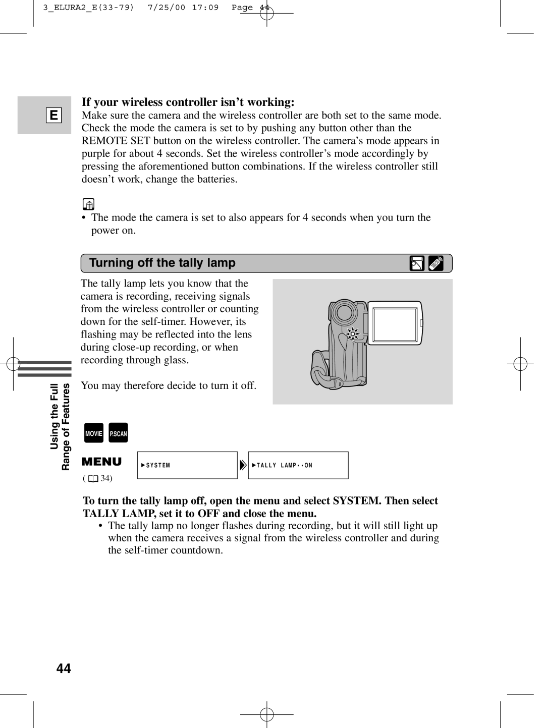 Canon 2 MC instruction manual If your wireless controller isn’t working, Turning off the tally lamp 