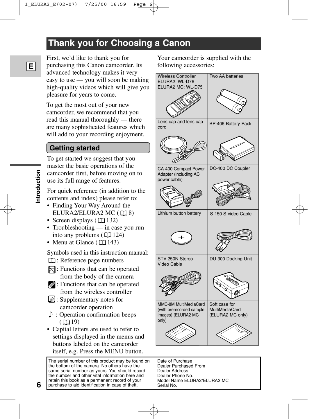 Canon 2 MC instruction manual Thank you for Choosing a Canon, Getting started 