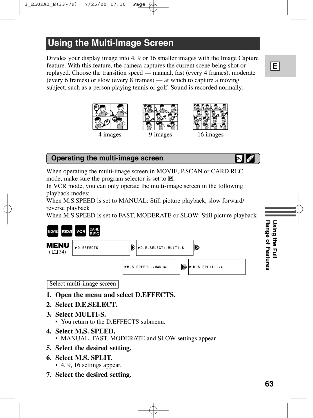 Canon 2 MC instruction manual Using the Multi-Image Screen, Operating the multi-image screen, Select M.S. Speed 