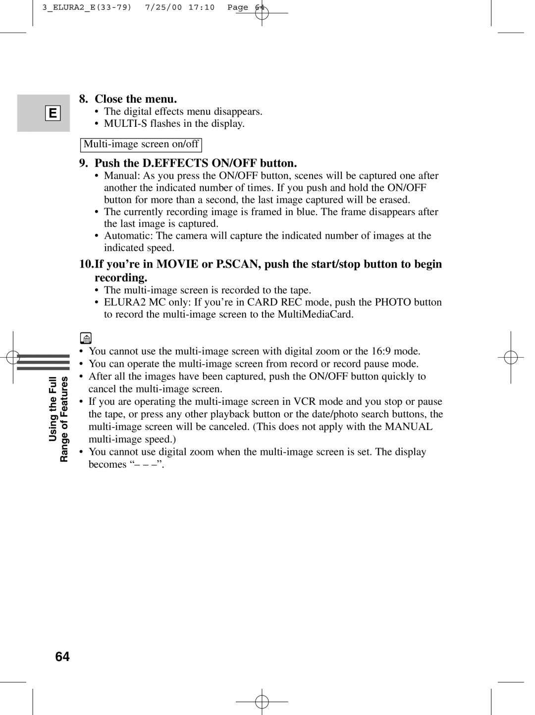 Canon 2 MC instruction manual Push the D.EFFECTS ON/OFF button 