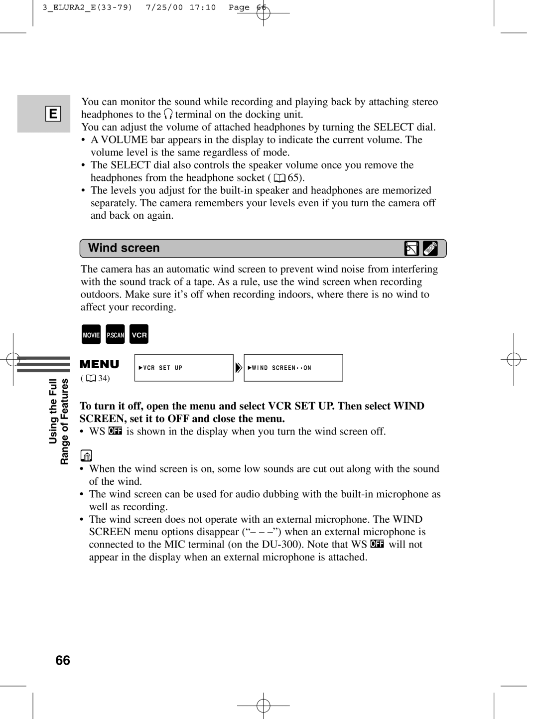 Canon 2 MC instruction manual Wind screen 