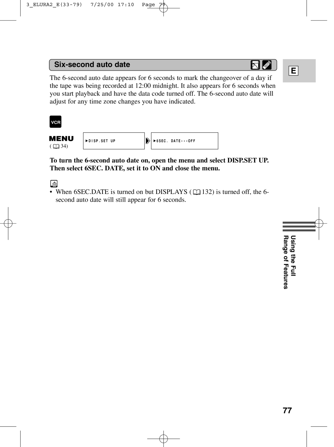 Canon 2 MC instruction manual Six-second auto date 