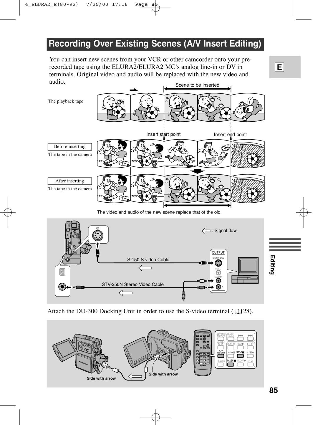 Canon 2 MC instruction manual Recording Over Existing Scenes A/V Insert Editing 