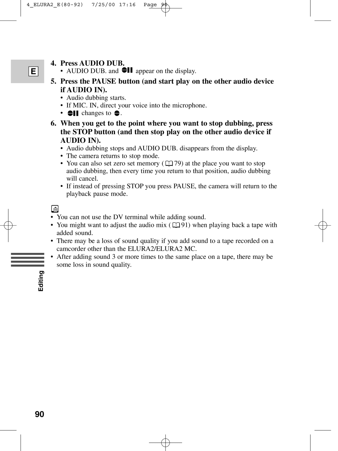 Canon 2 MC instruction manual Press Audio DUB 