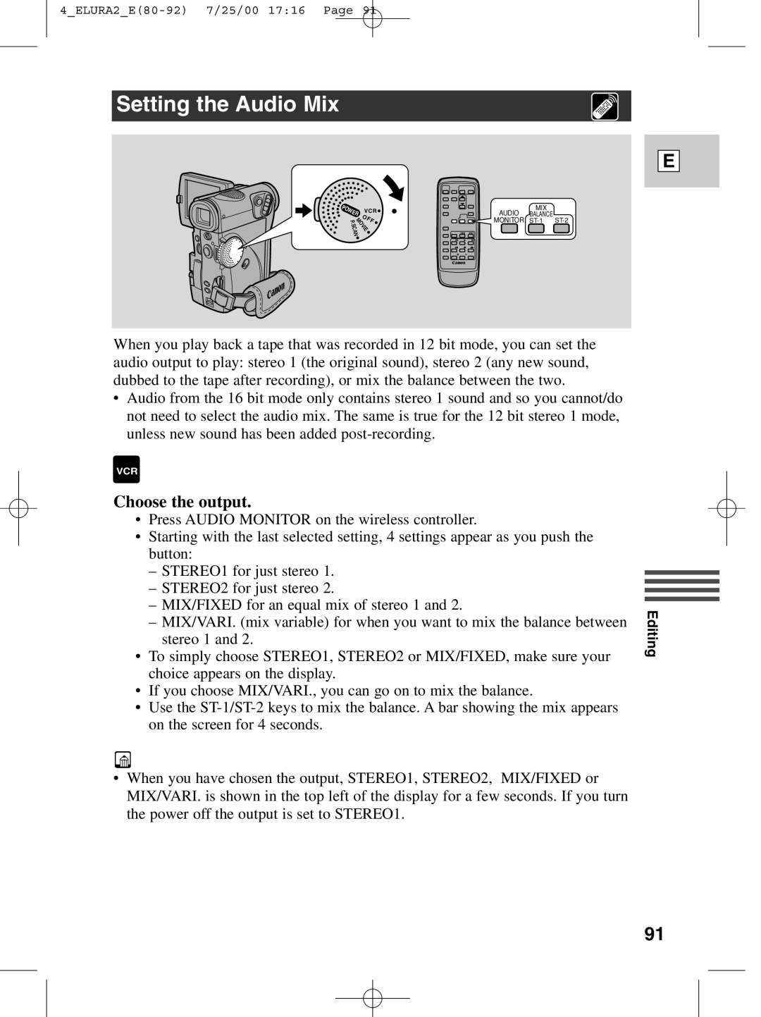 Canon 2 MC instruction manual Setting the Audio Mix, Choose the output 