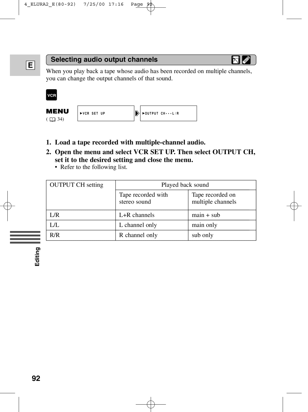 Canon 2 MC instruction manual Selecting audio output channels 