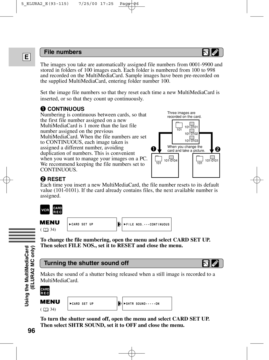 Canon 2 MC instruction manual File numbers, Turning the shutter sound off 