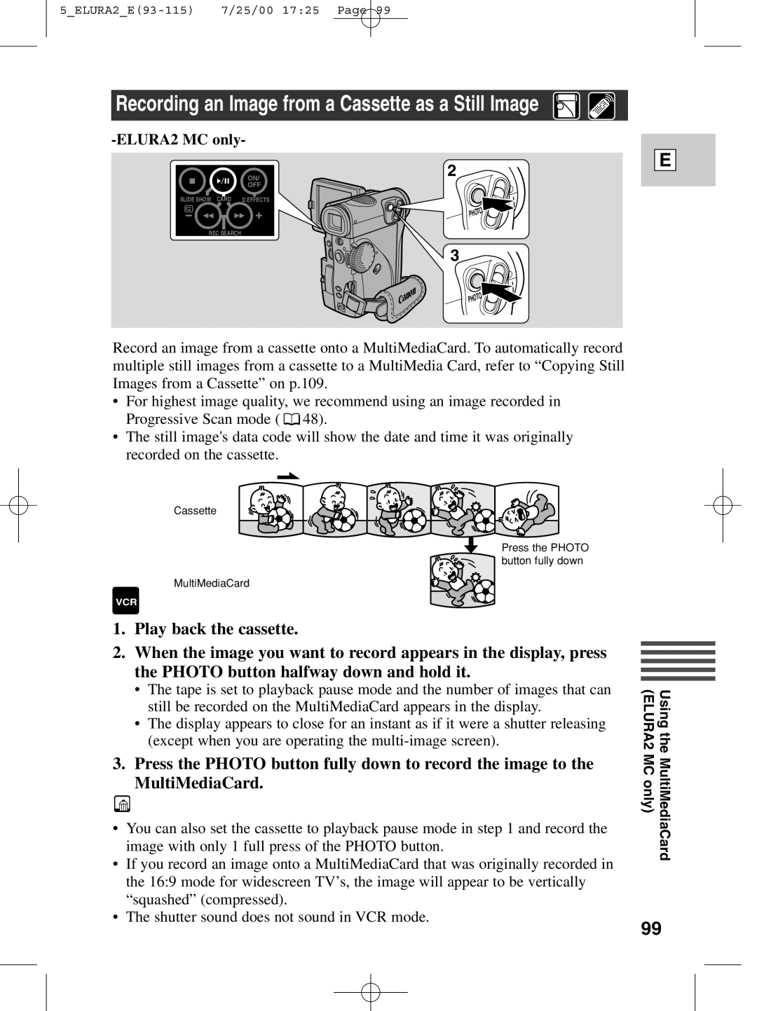 Canon 2 MC instruction manual Recording an Image from a Cassette as a Still Image 