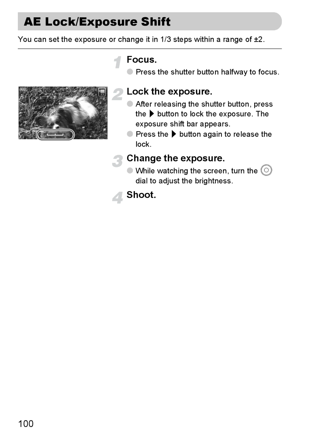 Canon 200 IS manual AE Lock/Exposure Shift, Change the exposure 