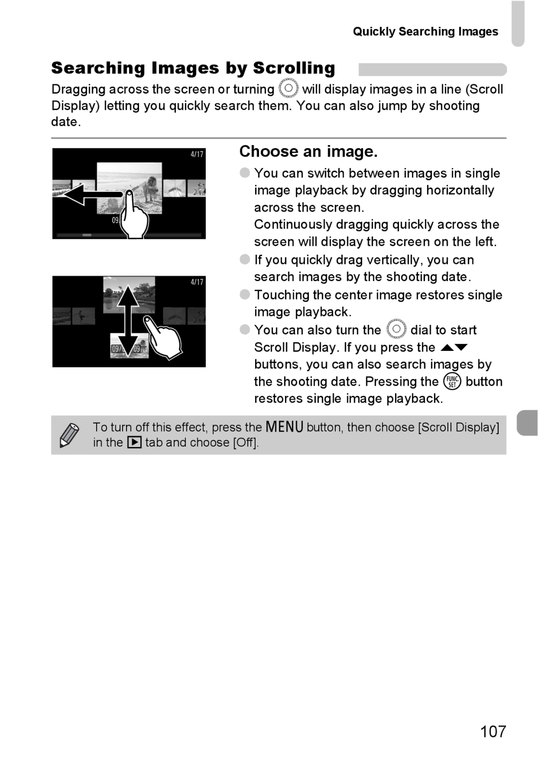 Canon 200 IS manual Searching Images by Scrolling, Quickly Searching Images 