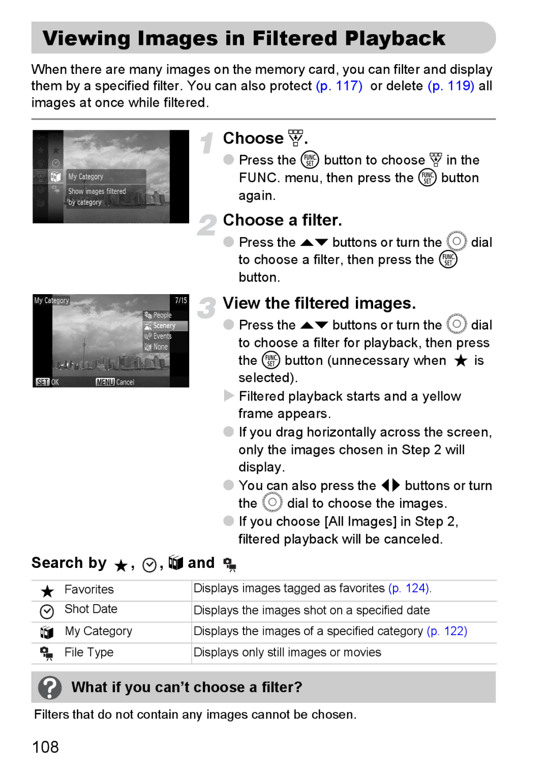 Canon 200 IS manual Viewing Images in Filtered Playback, Choose ‚, Choose a filter, View the filtered images 