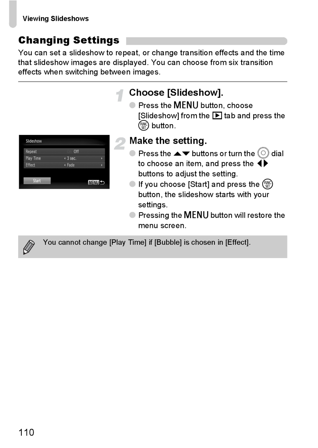 Canon 200 IS manual Changing Settings, Choose Slideshow 