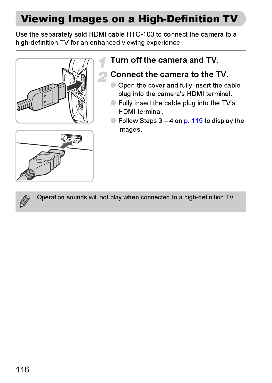 Canon 200 IS manual Viewing Images on a High-Definition TV, Turn off the camera and TV Connect the camera to the TV 