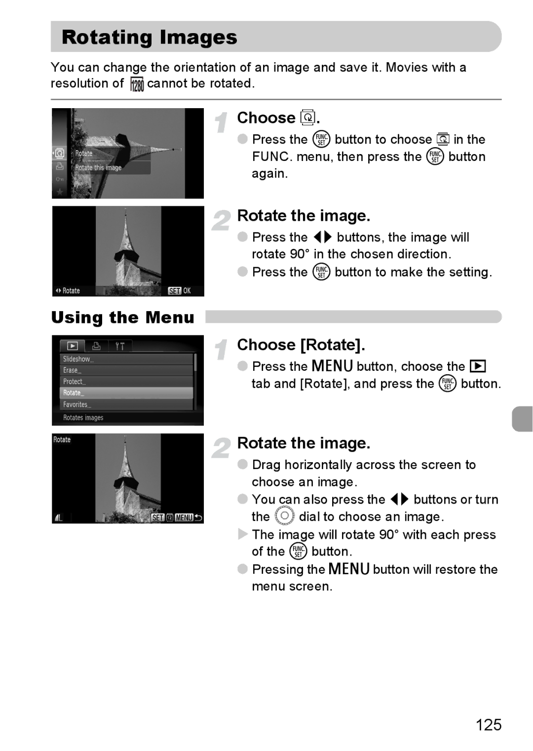 Canon 200 IS manual Rotating Images, Rotate the image, Choose Rotate 