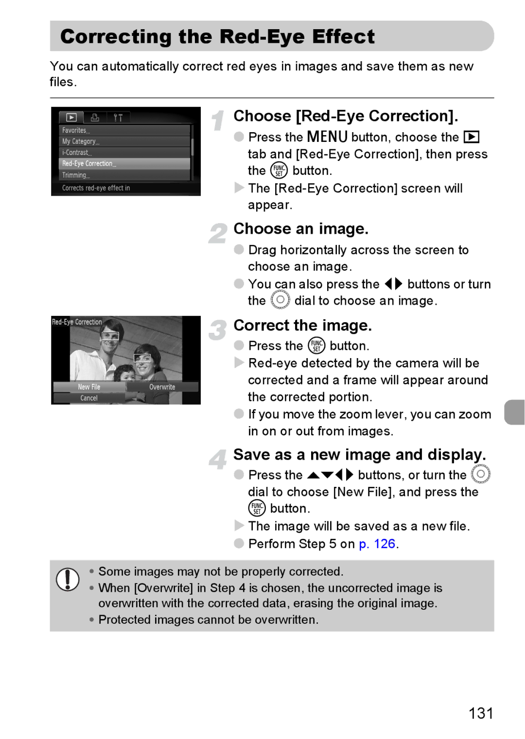 Canon 200 IS manual Correcting the Red-Eye Effect, Choose Red-Eye Correction, Correct the image 