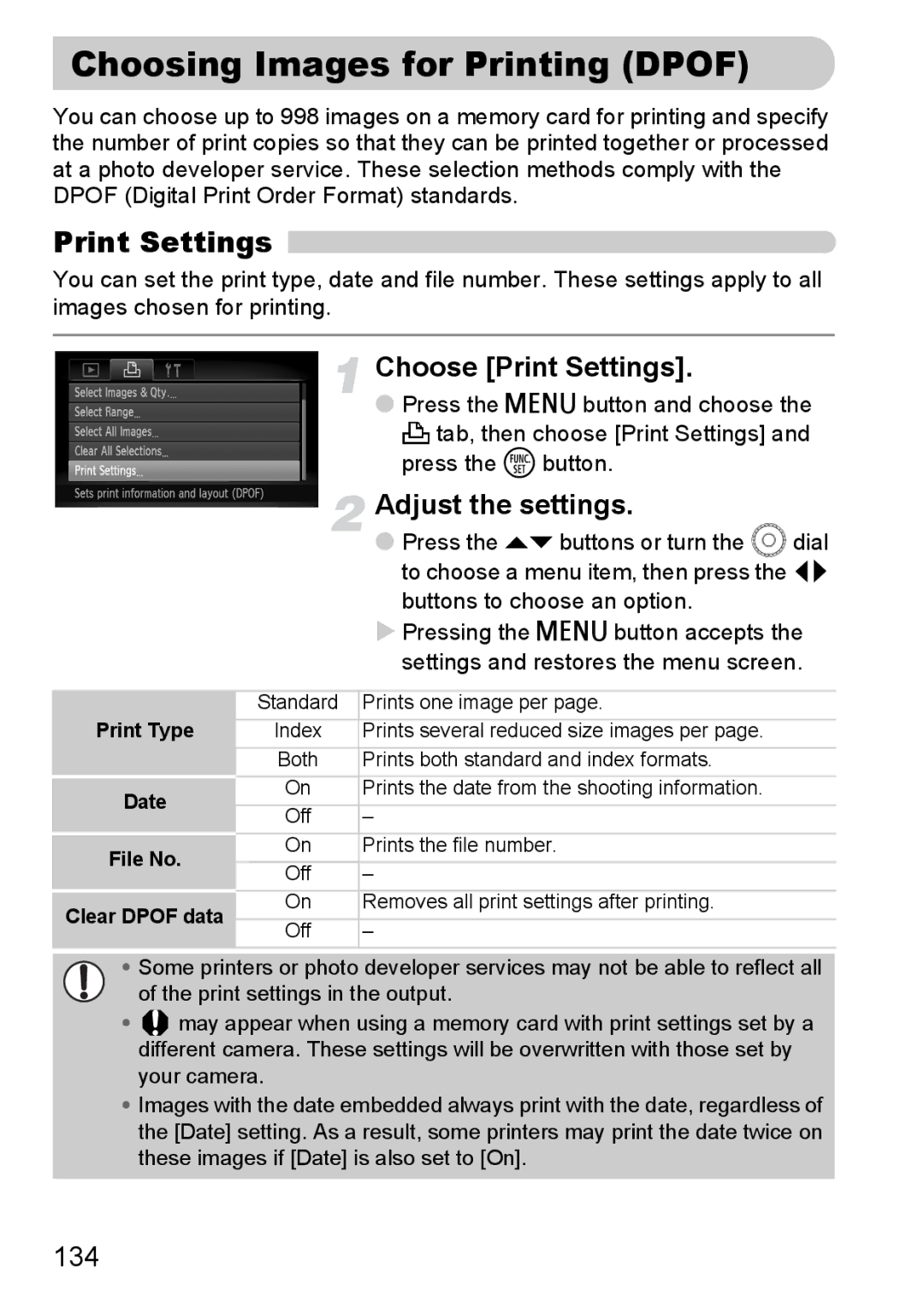 Canon 200 IS manual Choosing Images for Printing Dpof, Choose Print Settings, Adjust the settings 