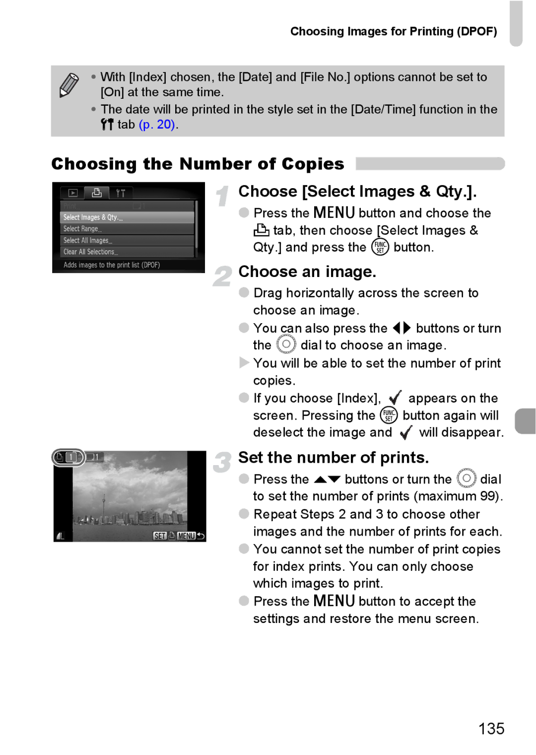 Canon 200 IS manual Choosing the Number of Copies, Choose Select Images & Qty, Set the number of prints 