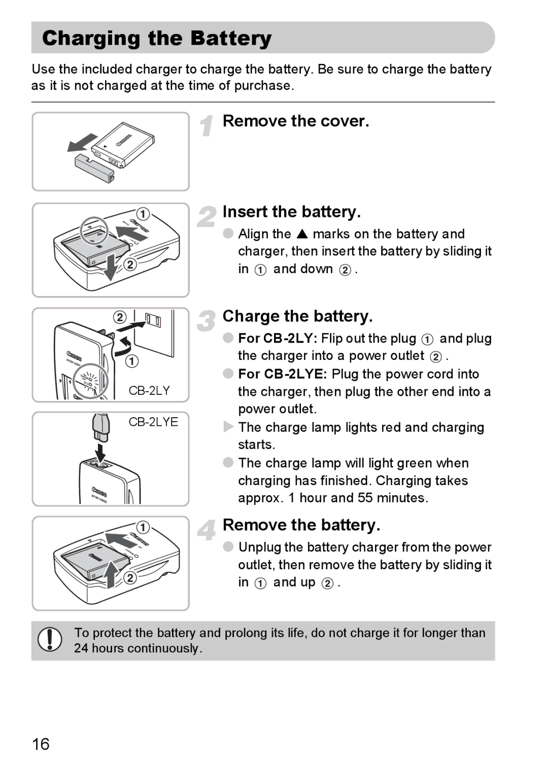 Canon 200 IS manual Charging the Battery, Remove the cover Insert the battery, Charge the battery, Remove the battery 