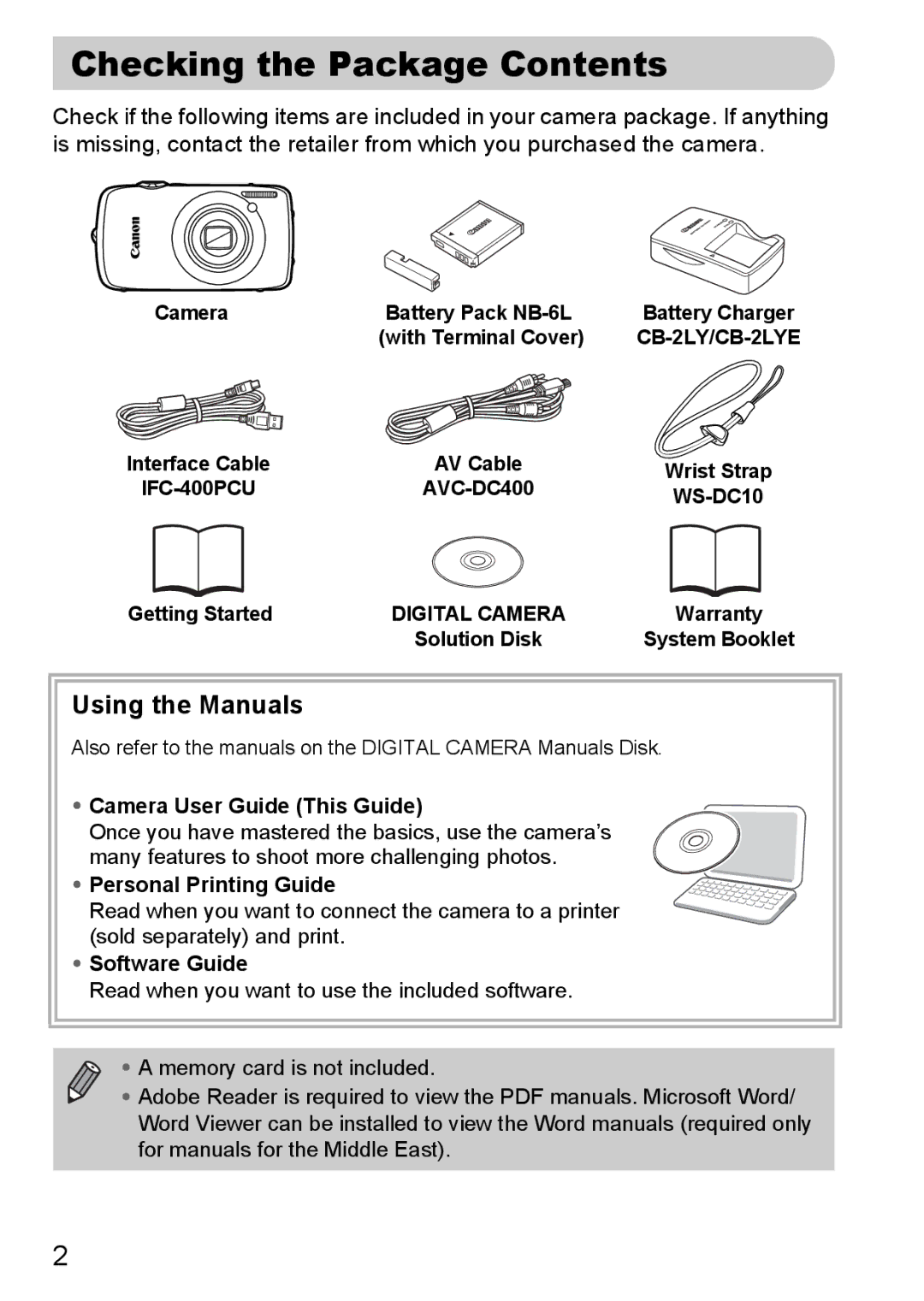 Canon 200 IS manual Checking the Package Contents 