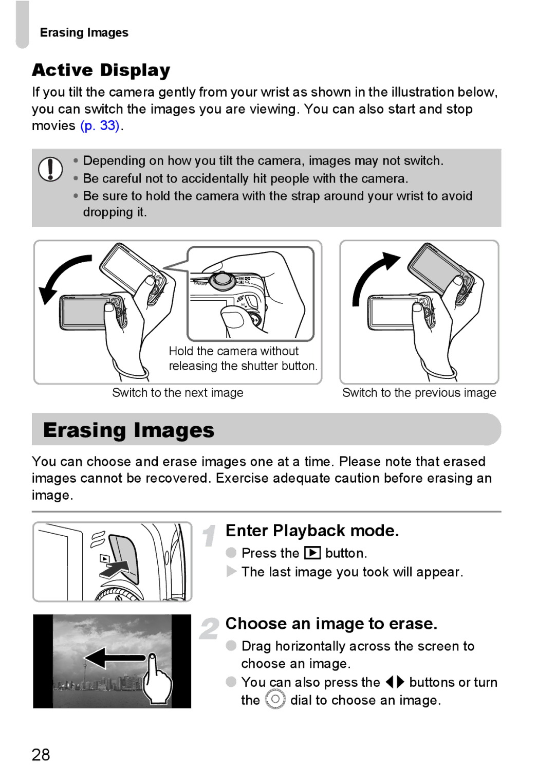 Canon 200 IS manual Erasing Images, Active Display, Choose an image to erase 