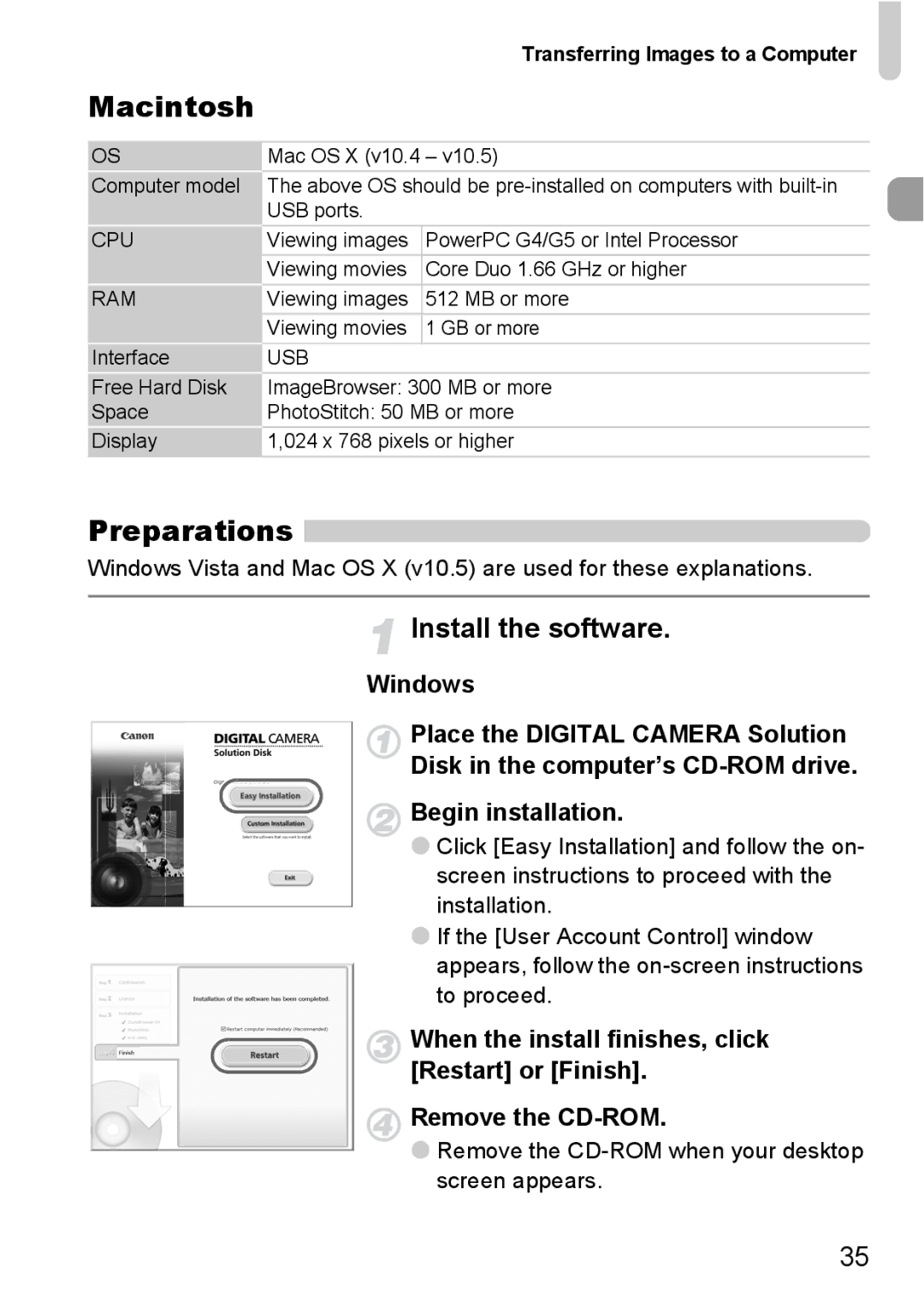 Canon 200 IS manual Macintosh, Preparations, Install the software 