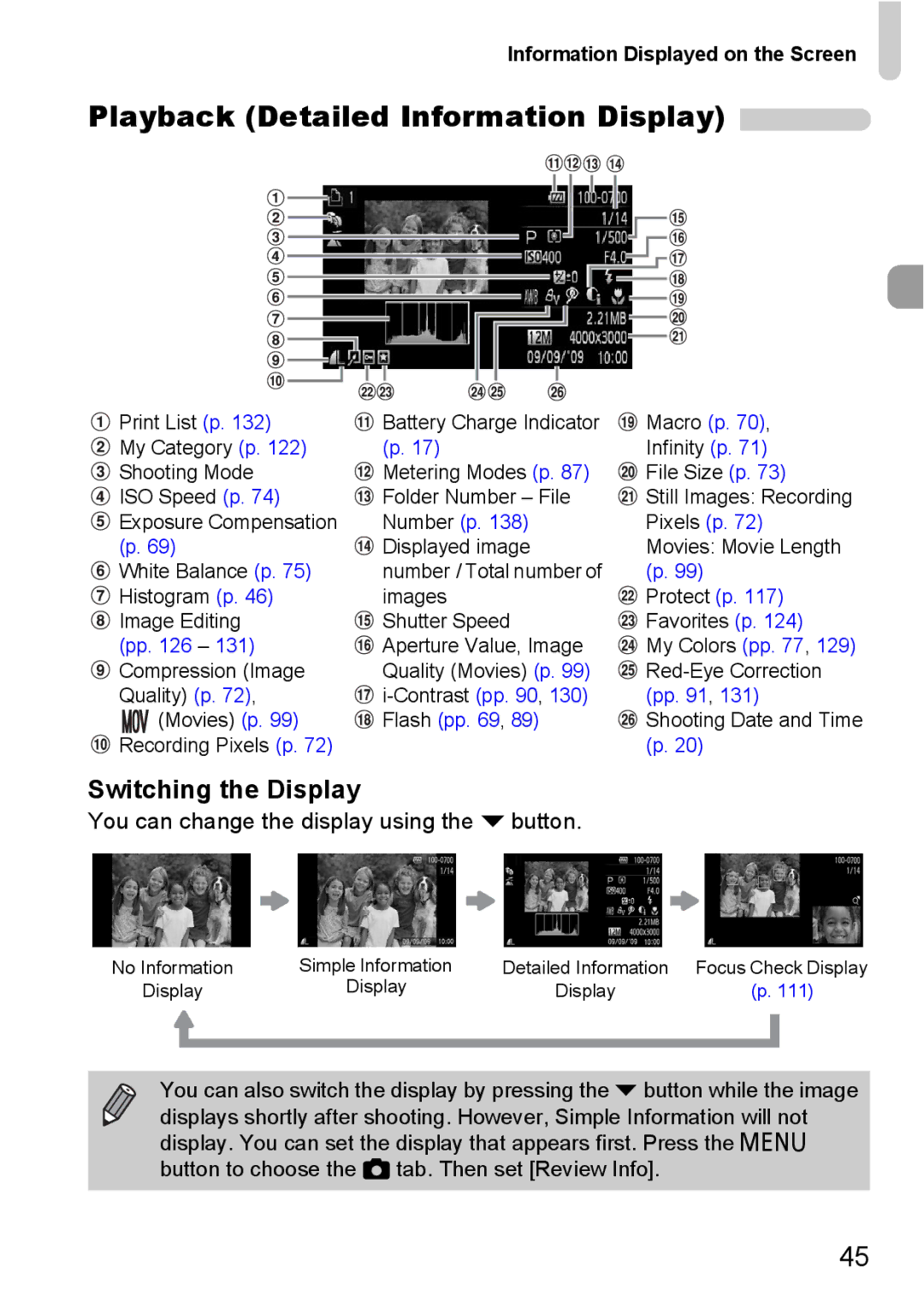 Canon 200 IS manual Playback Detailed Information Display, Information Displayed on the Screen 