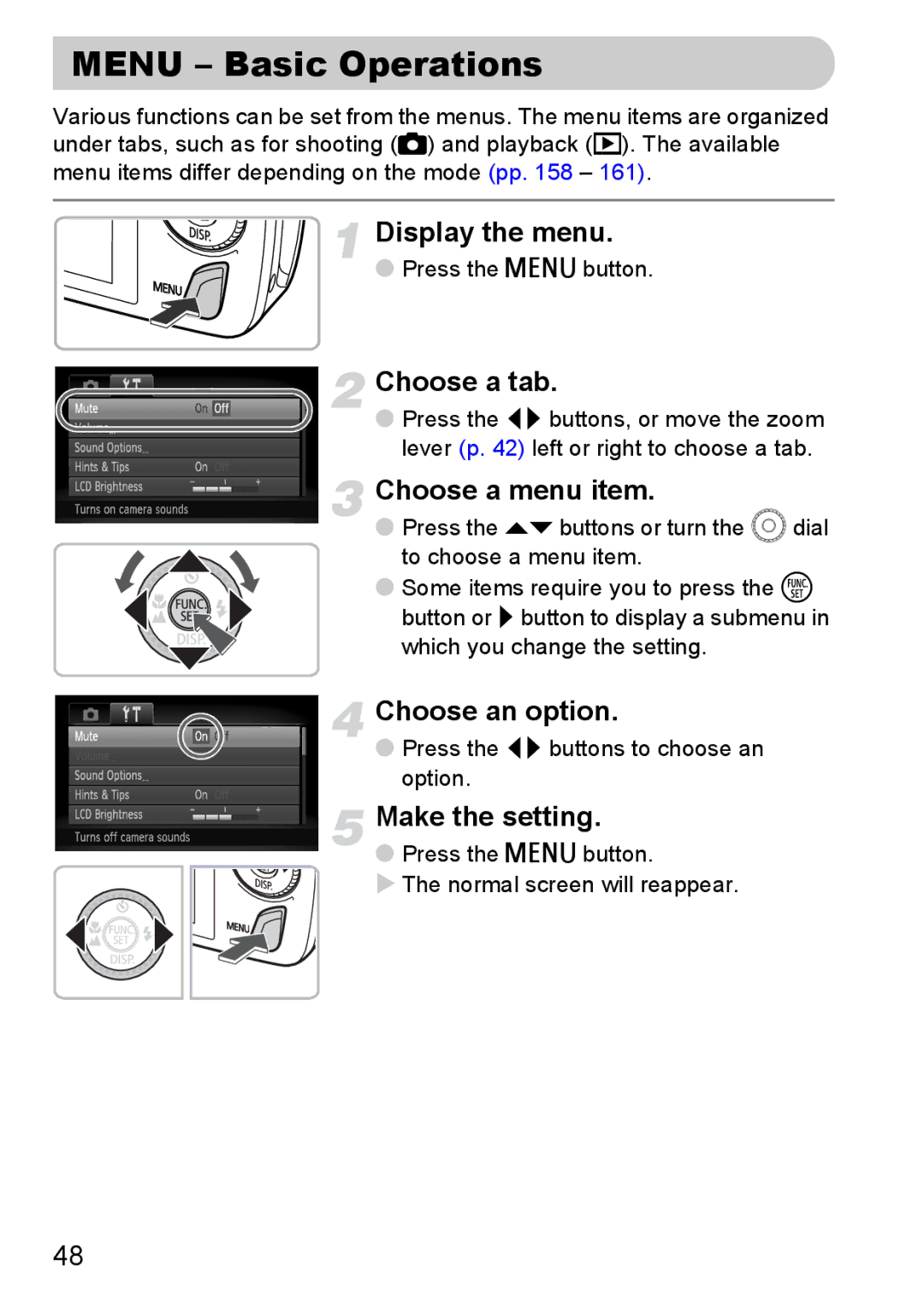 Canon 200 IS manual Menu Basic Operations, Choose a tab 