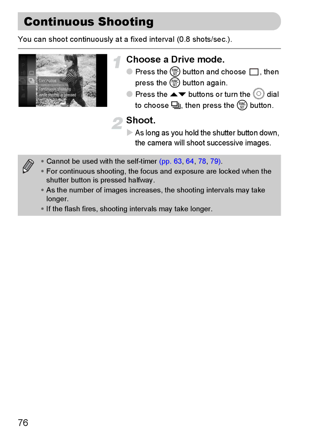 Canon 200 IS manual Continuous Shooting, Choose a Drive mode 