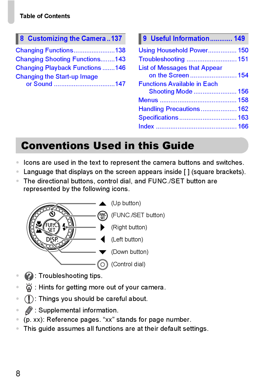 Canon 200 IS manual Conventions Used in this Guide, Table of Contents 