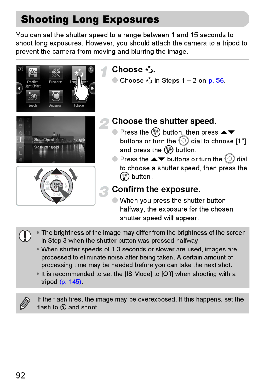 Canon 200 IS manual Shooting Long Exposures, Choose ≈, Choose the shutter speed, Confirm the exposure 