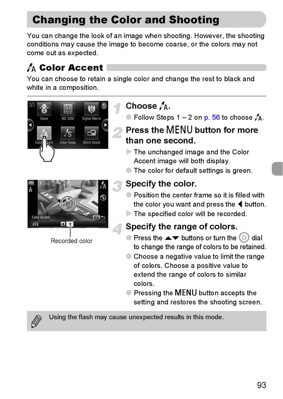 Canon 200 IS manual Changing the Color and Shooting, Color Accent 