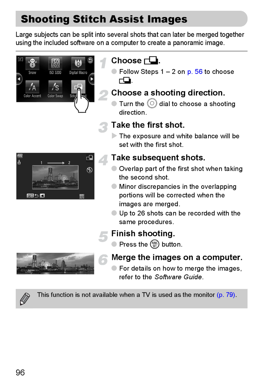 Canon 200 IS manual Shooting Stitch Assist Images 