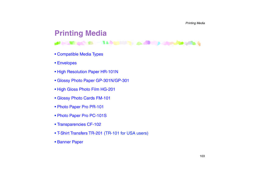 Canon 200 manual Printing Media 