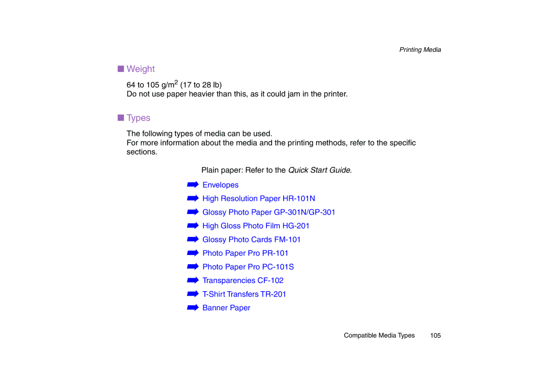 Canon 200 manual Weight, Types 