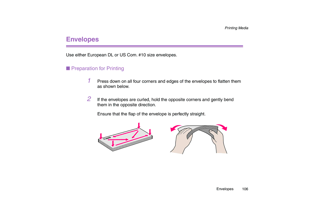 Canon 200 manual Envelopes, Preparation for Printing 