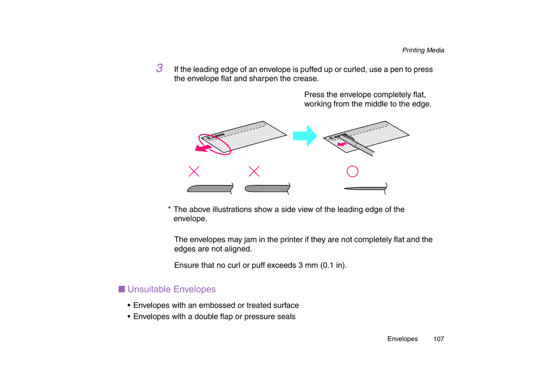 Canon 200 manual Unsuitable Envelopes 