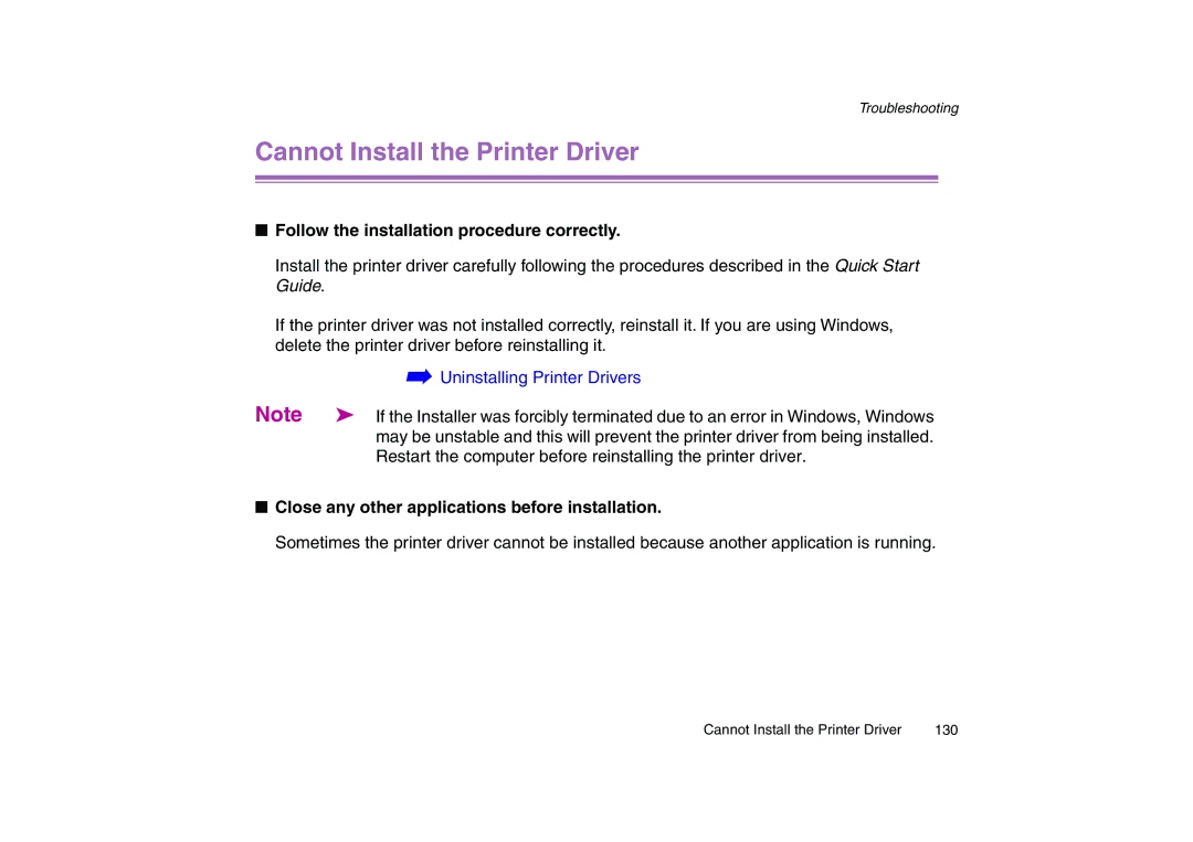 Canon 200 manual Cannot Install the Printer Driver, Follow the installation procedure correctly 