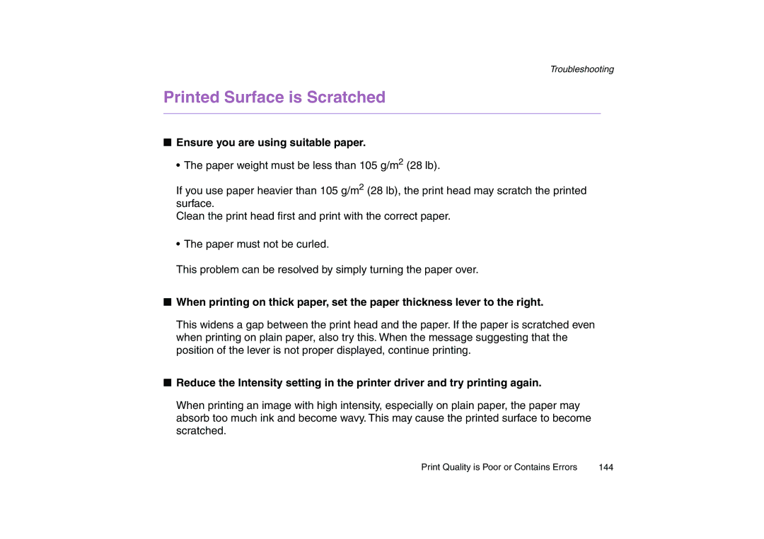 Canon 200 manual Printed Surface is Scratched, Ensure you are using suitable paper 