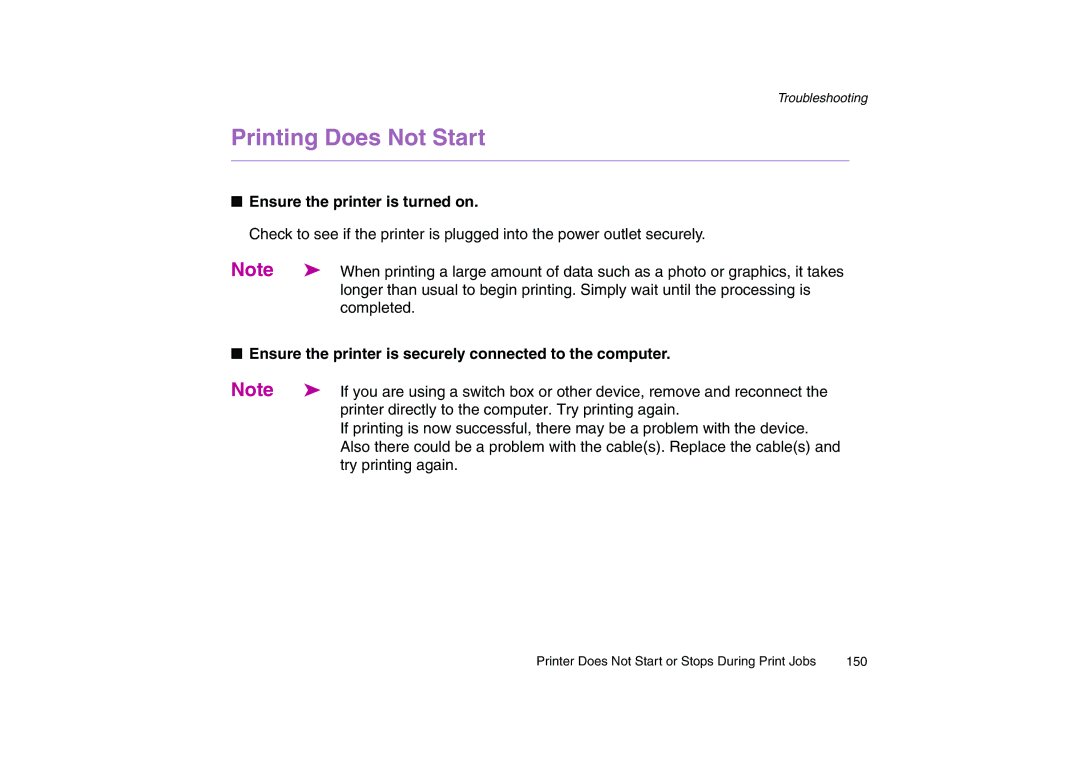 Canon 200 manual Printing Does Not Start, Ensure the printer is turned on 