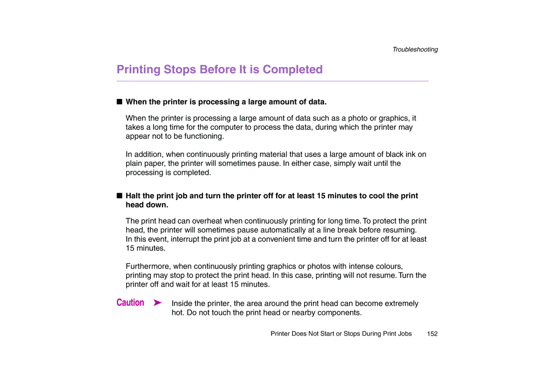 Canon 200 manual Printing Stops Before It is Completed, When the printer is processing a large amount of data 